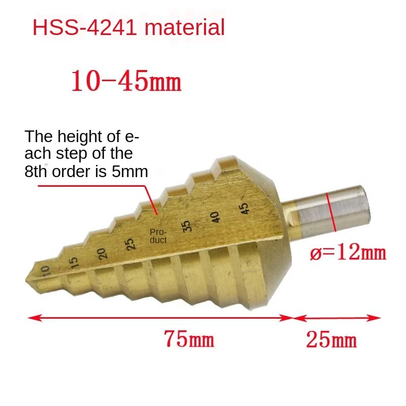 

Triangle Handle Titanium Plated Straight Groove Step Drill 10-45MM Step Drill Multi-Function Reaming Drill Bit High Speed Steel