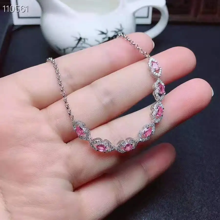 Браслет из розового сапфира 3 х4 мм|Гибкие и жесткие браслеты| |