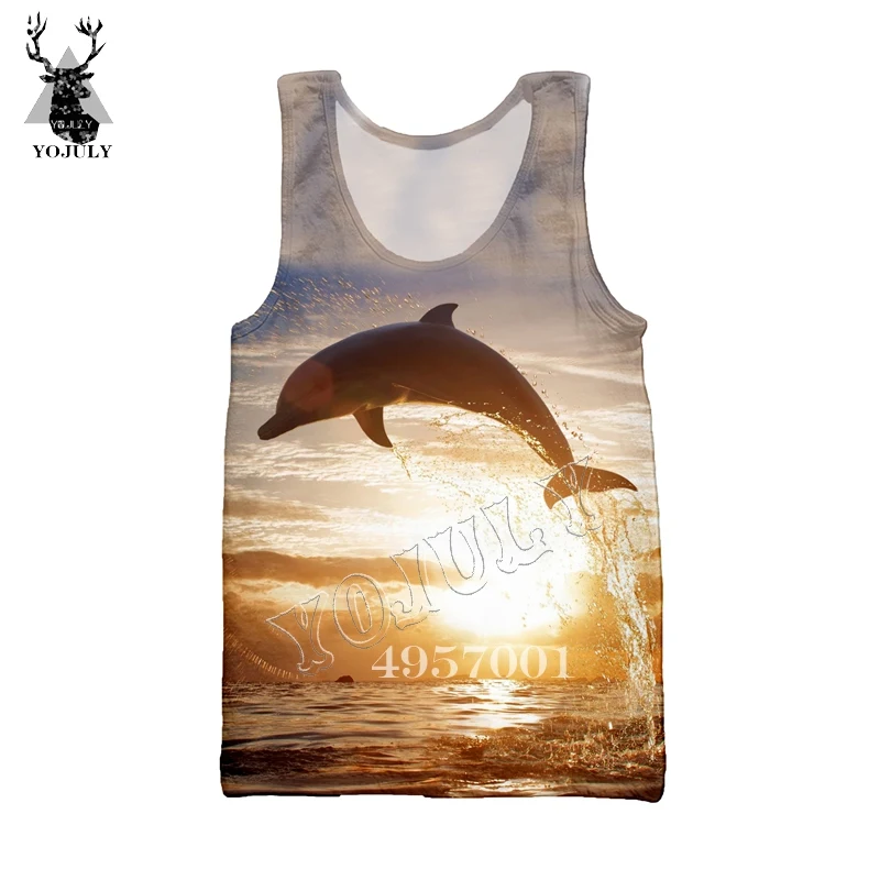 YOJULY Dolphin 3D принт Harajuku майка для мужчин Модный повседневный жилет Летний морской плавание унисекс уличная одежда рубашки без рукавов Ve31