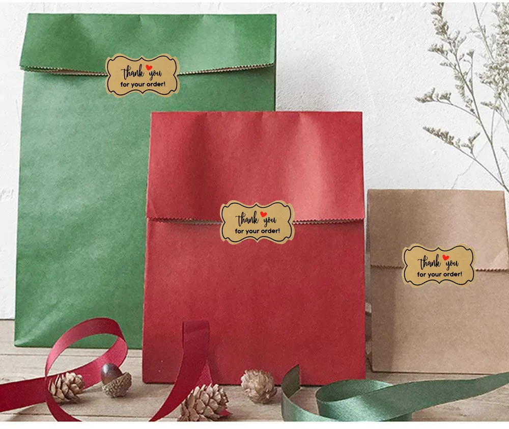 

1 Roll Of Kraft Paper Sticker Label 'thank You For Your Order' Sealing Sticker Baking Cake Decoration Sticker