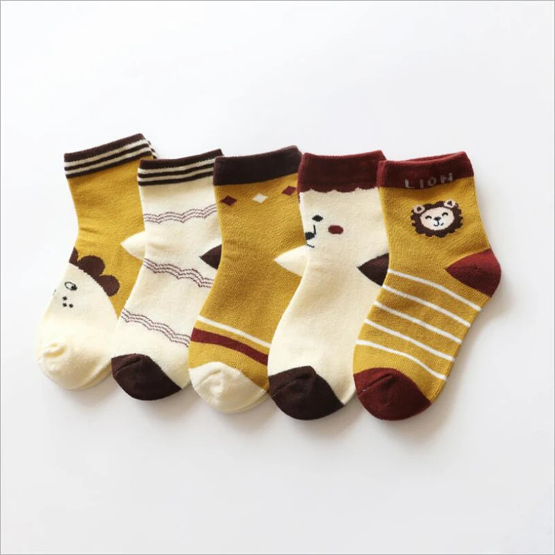 5 штук Детские хлопковые носки для мальчиков и девочек милые детские с мультяшным