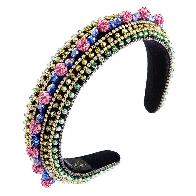 

New Baroque Crystal Rhinestone Headbands Flower Padded Hairbands for Women Girls Pearl Colorful Bead Embellished Headbands