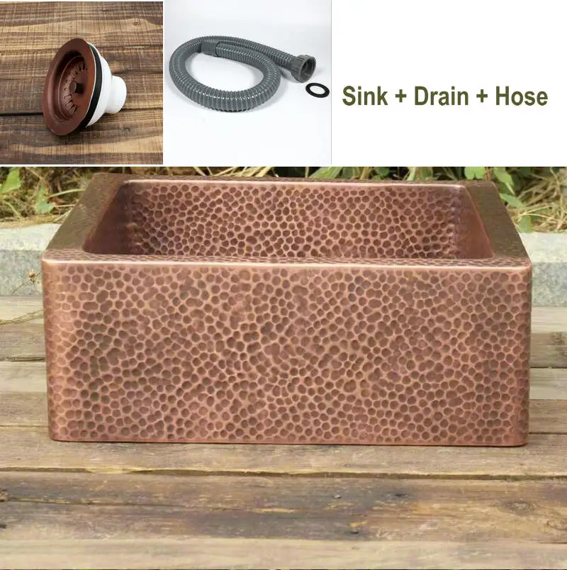 40x40x15 см медная одночаша в виде сот, кухонная раковина - Цвет: Sink With Drain Hose