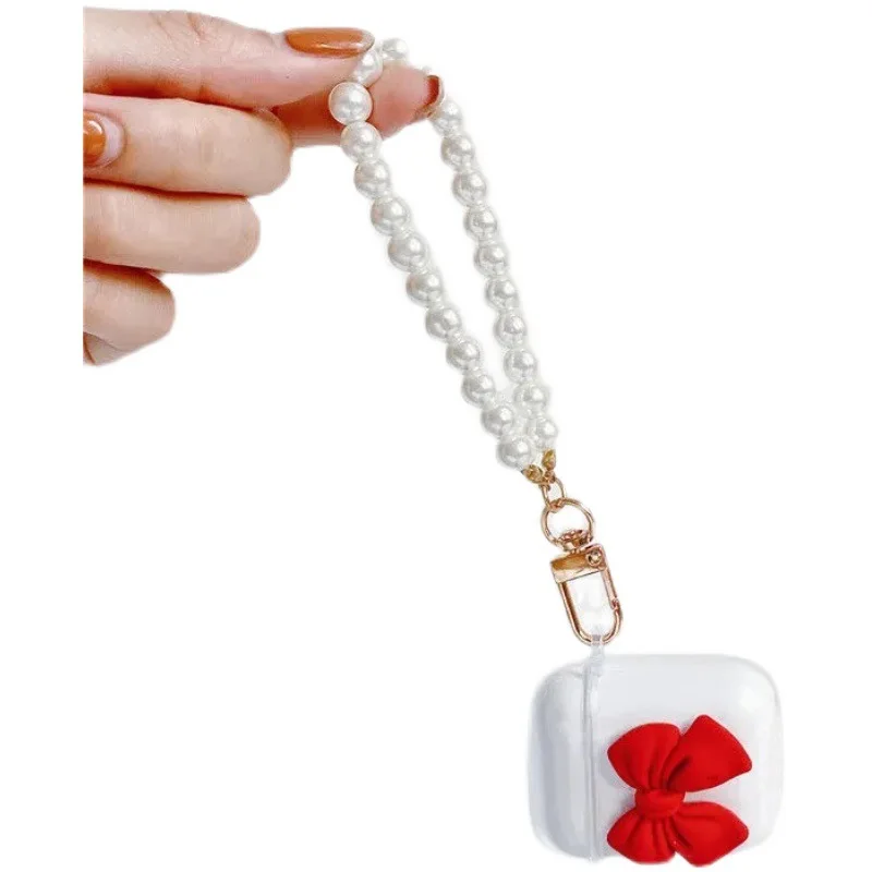 

Fashion 5 Style Bow Pearl Angel Bracelet Keychain Silicone Earphone Headset Case For Apple Airpods 1/2 pro Cover Cute Bluetooth