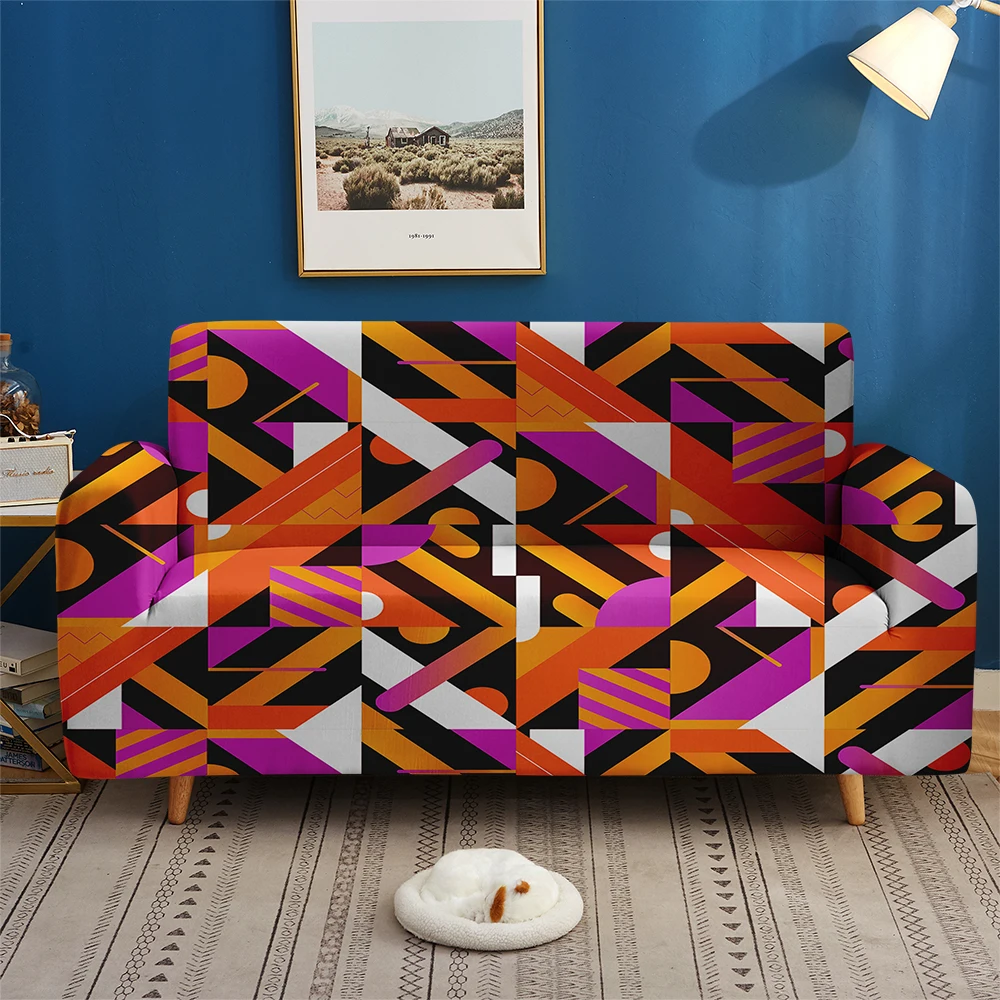 

Sofa Set Furniture Decor 1/2/3/4-seater Custom Elastic Couch Line Square Geometric Patterns Sofa Cover For Living Room Bedroom