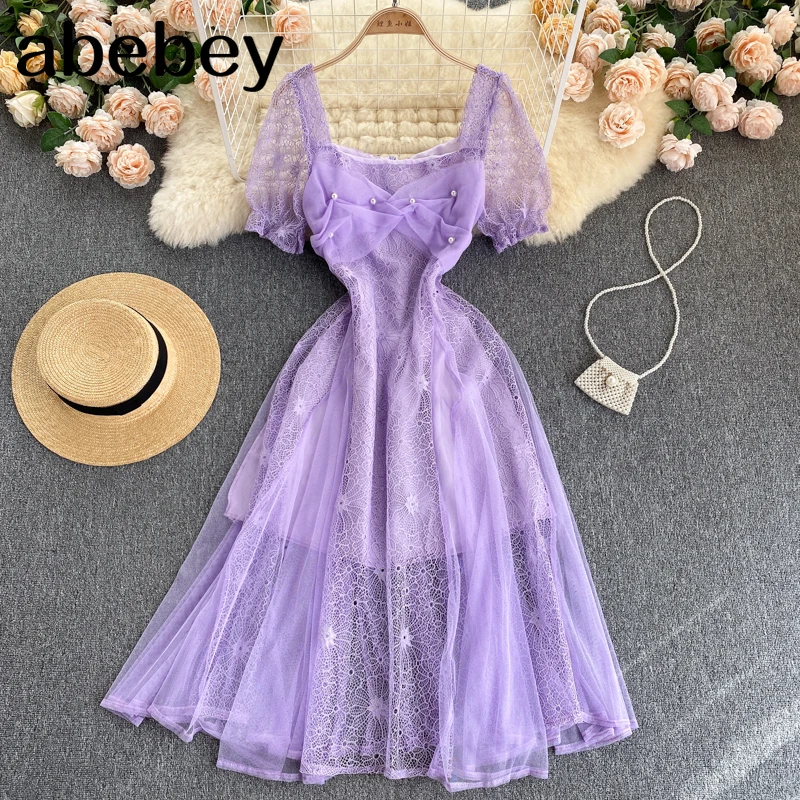 Платье женское Сетчатое средней длины французское милое сарафан-трапеция с