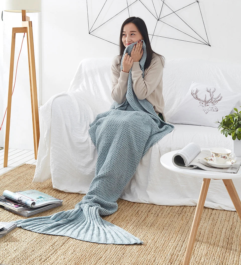 Горячая Распродажа вязаное одеяло с хвостом русалки для взрослых/детей/малышей