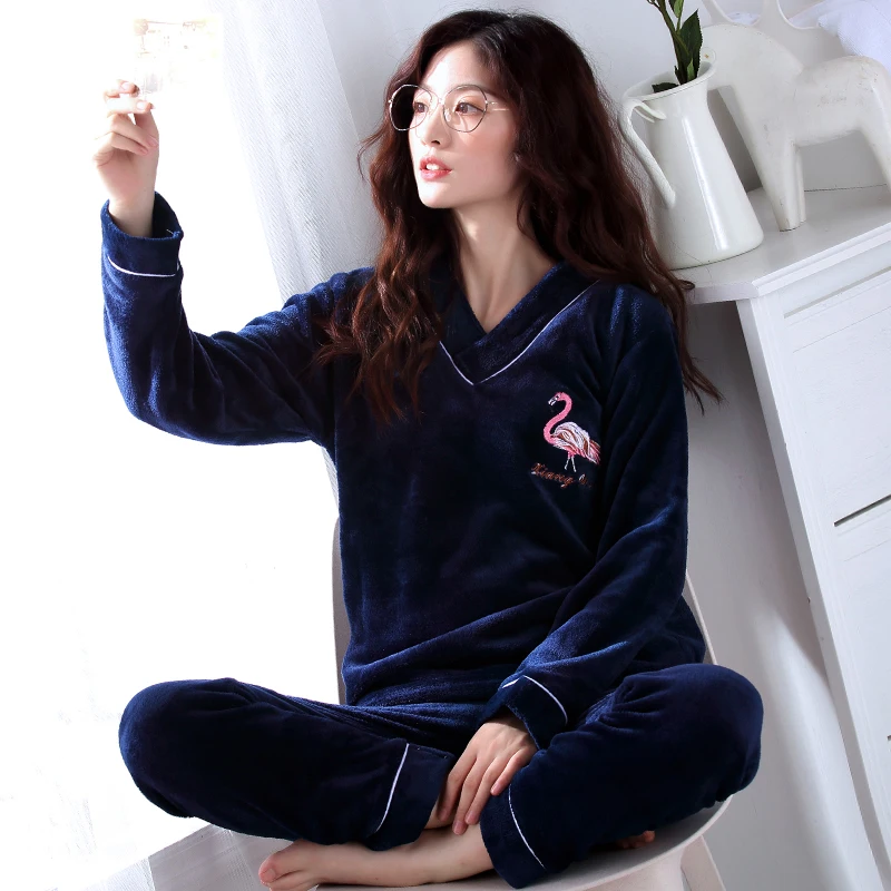 Зимняя фланелевая Женская одежда для сна с длинными рукавами пижама девочек