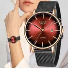 Часы LIGE женские кварцевые с сетчатым ремешком, брендовые Роскошные ультратонкие водонепроницаемые из нержавеющей стали