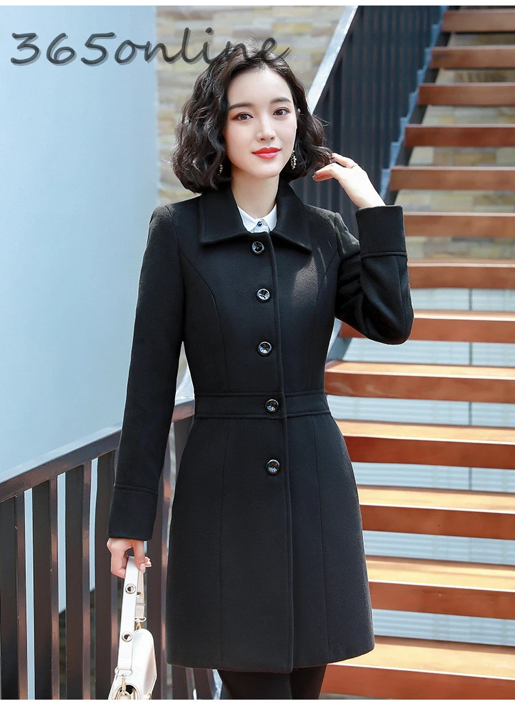 Средней длины шерстяное пальто для деловых женщин осень и зима 2019 элегантная
