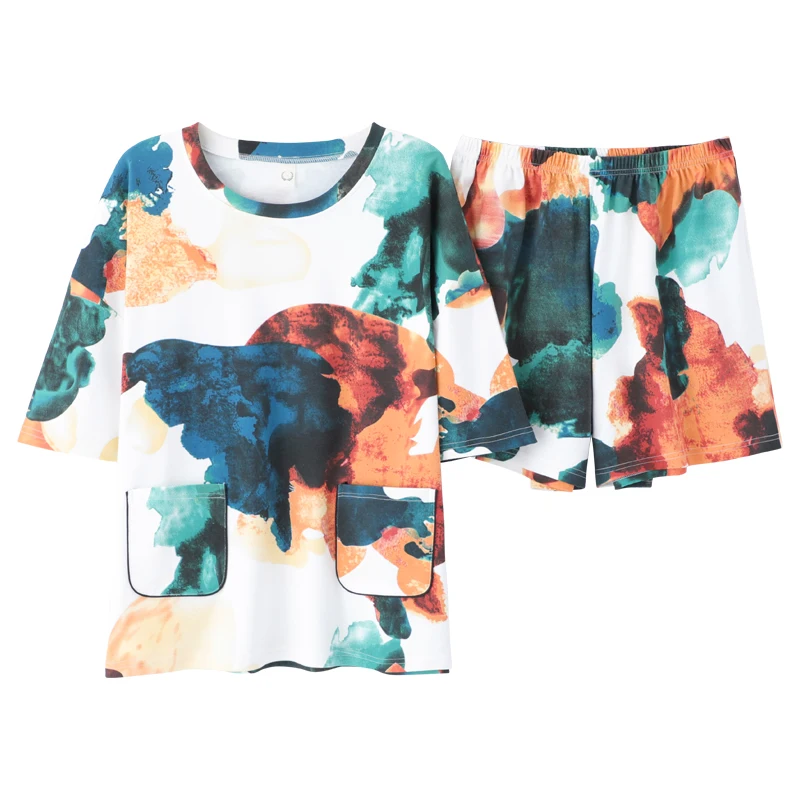 Пижамный комплект Женский хлопковый с круглым вырезом большого размера | Женская