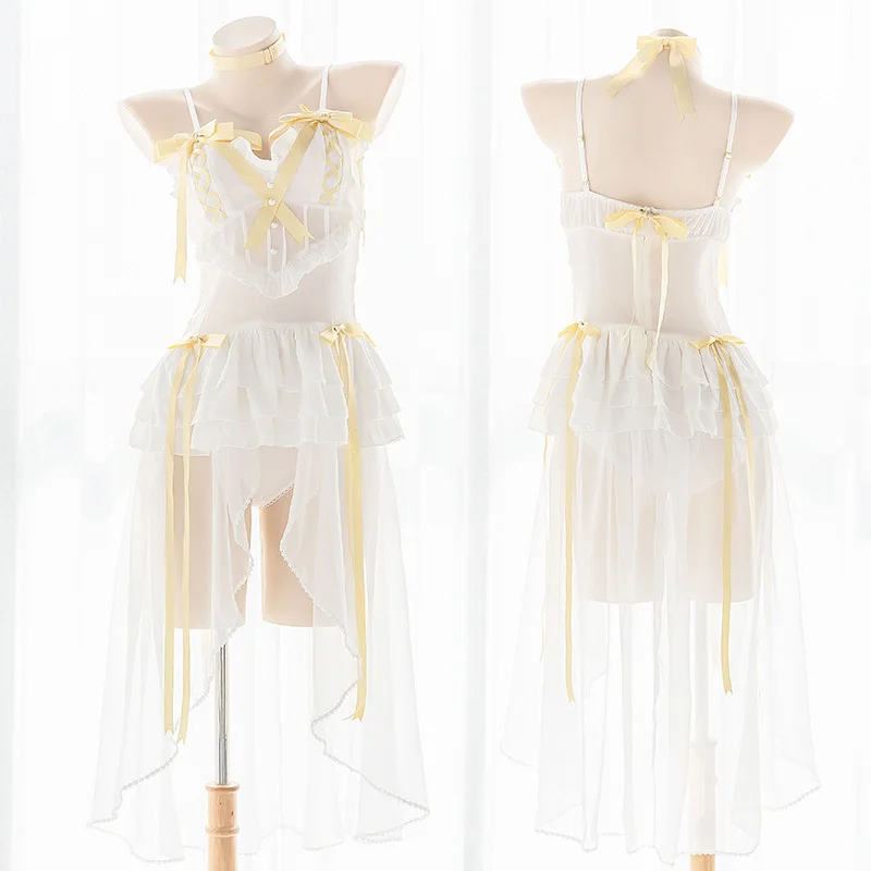 Платье с подтяжками в виде ангела Красивое Прозрачное длинное платье бантом и