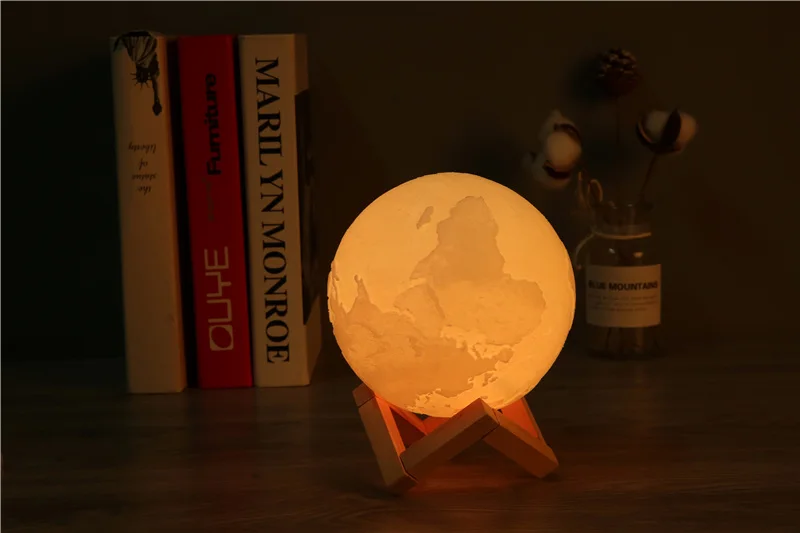 3-D печать земля лунный свет зарядка ночник светодиодный светильник 2-color Touch 16-color пульт дистанционного управления украшение дома креативный подарок