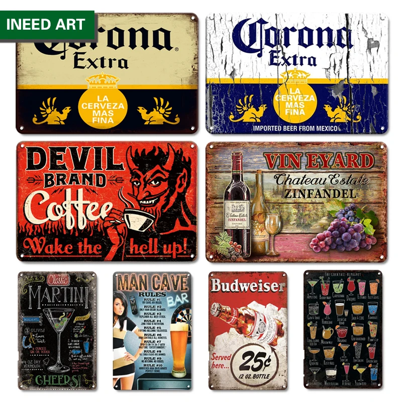 

Retro Metal Tin Sign Wall Decorative Poster Vintage Cocktail Wall Decoration Coffee Shops Bar Wall Decor