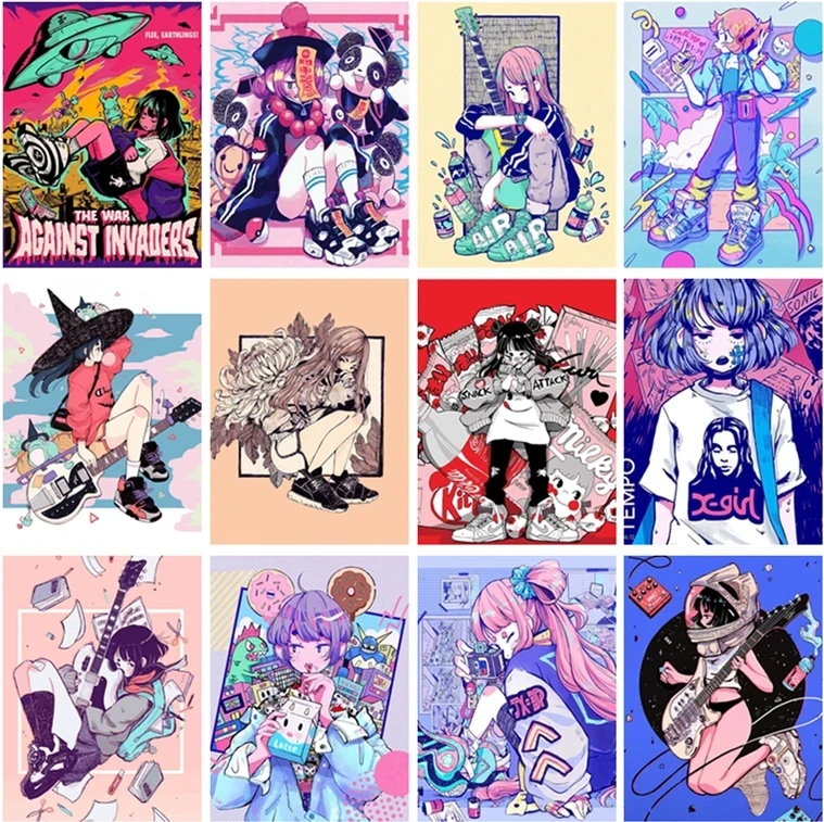 

Embroidery Diamond Colorful Girl Picture Home Decor Painting Full Round Drill Cross Stitch Cartoon Gift Handmade Wall Sticker