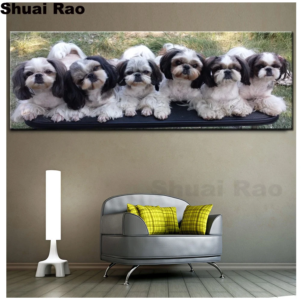 DIY Полный 5d алмазная вышивка животных Картина собака Ши-тцу семья Крест Стич 3D Мозаика Декор Большой размер.