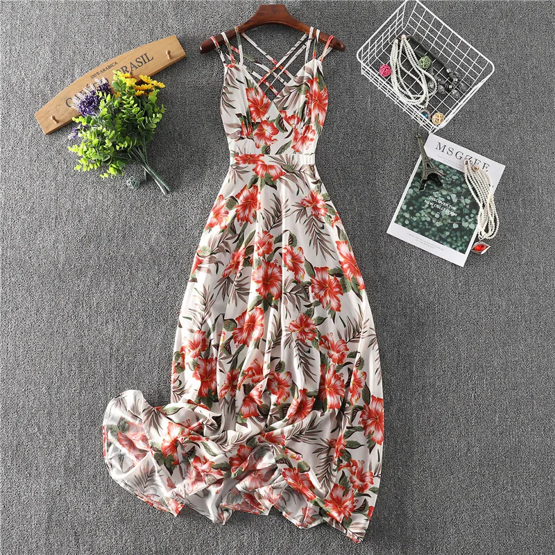 Женская винтажная пляжная юбка длинная Праздничная на бретельках с V-образным