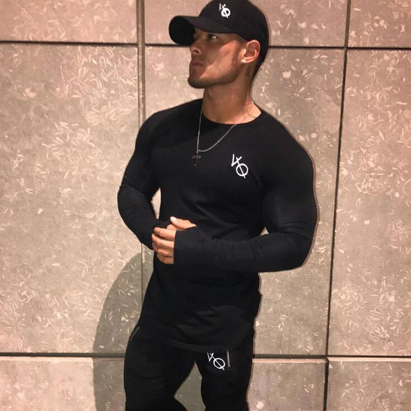 

Streetwear Autumn Casual Men's T-shirt Cotton Solid Color Fitness Sportswear Jogger Gyms Workout Fitness Men's Clothing