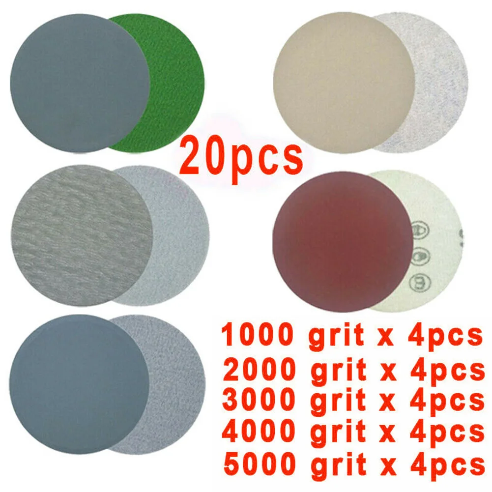 

20pcs Sanding Discs Pad 125mm Kit Round Sand Paper 1000/2000/3000/4000/5000 Grit
