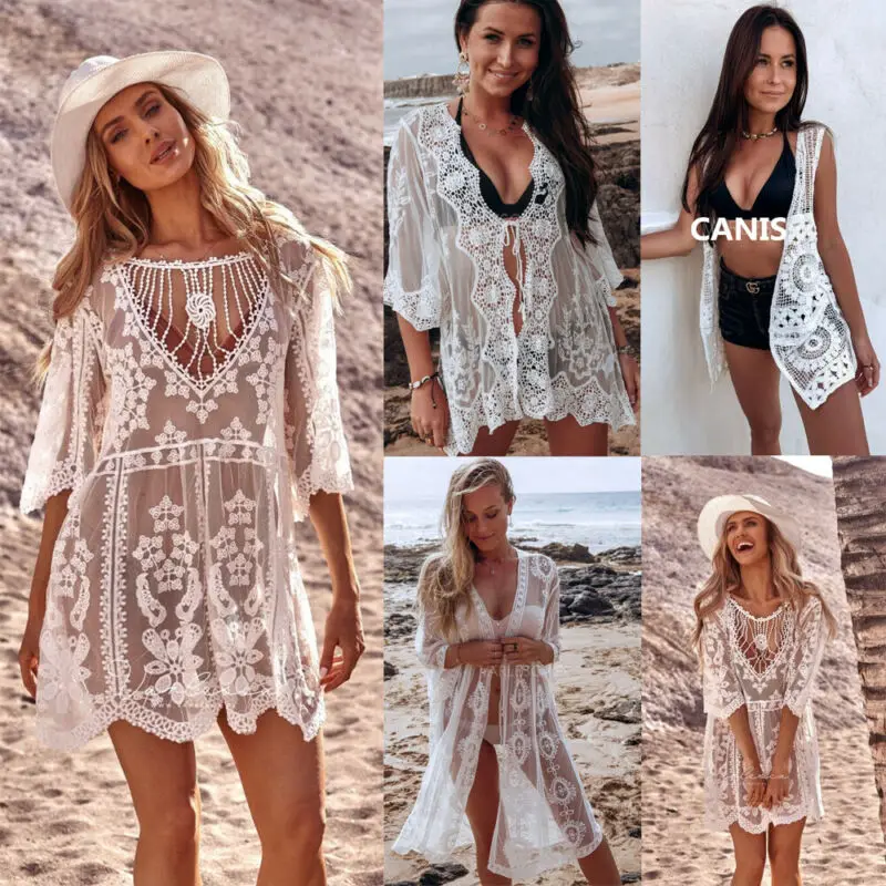 Summer Women Boho Lace Blouse Fashion Floral Tassel Crochet Beach Suncreen Smock White Bikini Cover Up Hollow Swimsuit Top | Женская