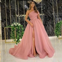 pink one shoulder prom party gowns high slit a line evening dress plus size formal women special occasion dresses 2022