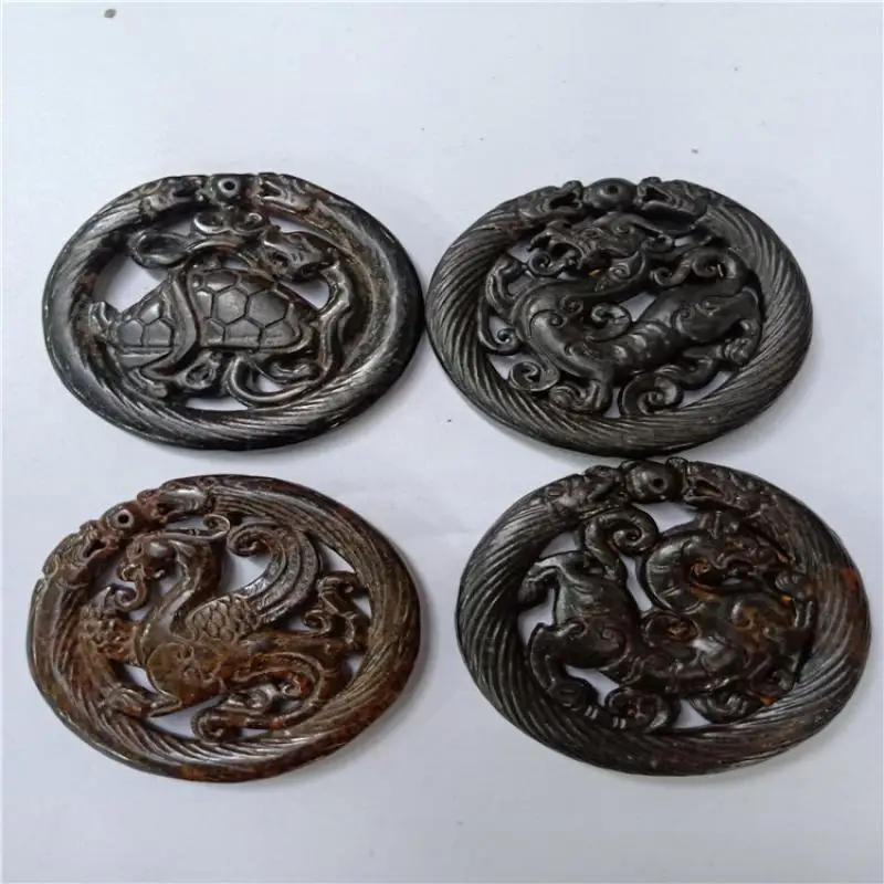 Тибетская хуншанская культура натуральный метеорит резьба синий дракон белый