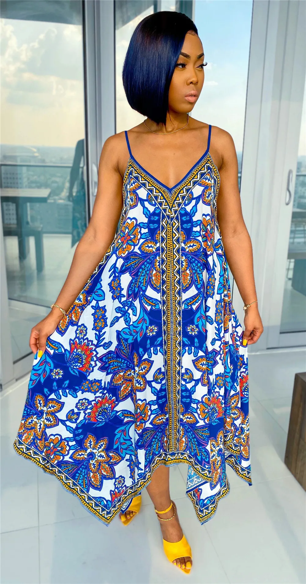 2020 женское летнее длинное сексуальное платье без рукавов на лямках с v образным