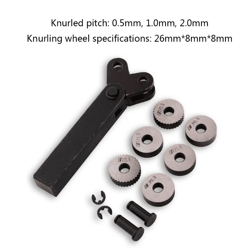 

Strong 0.5 mm / 1mm / 2mm Set of 7 Steel Double-wheel Knurling Tools with Diagonal Linear Knurling Wheels Pitch Black
