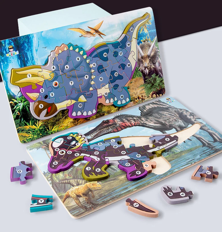 

Большой деревянный 3D пазл-динозавр, доска, Ранние развивающие игрушки для мальчиков, цифровое познавательное обучение, Детская Семейная Иг...