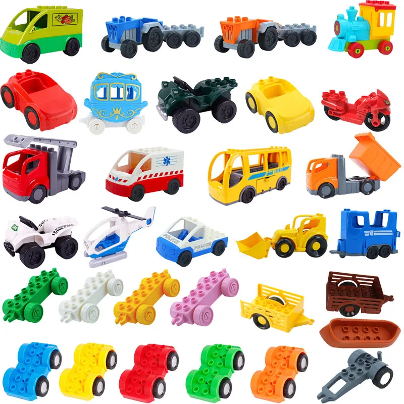 

Motorcycle Forklift Tractor Police Airplane Sports Car Fire Truck Big Size Building Blocks DIY City Construction Bricks Toys