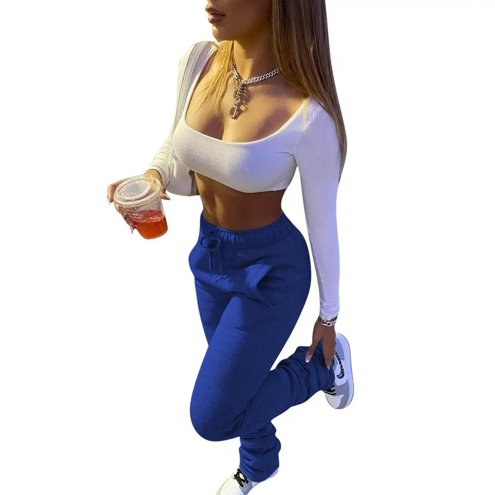 

2020 Autumn Winter Women Casual Pants Solid High Waist Drawstring Pockets Pleated Flare Stacked Pants Hot Selling For Streetwear