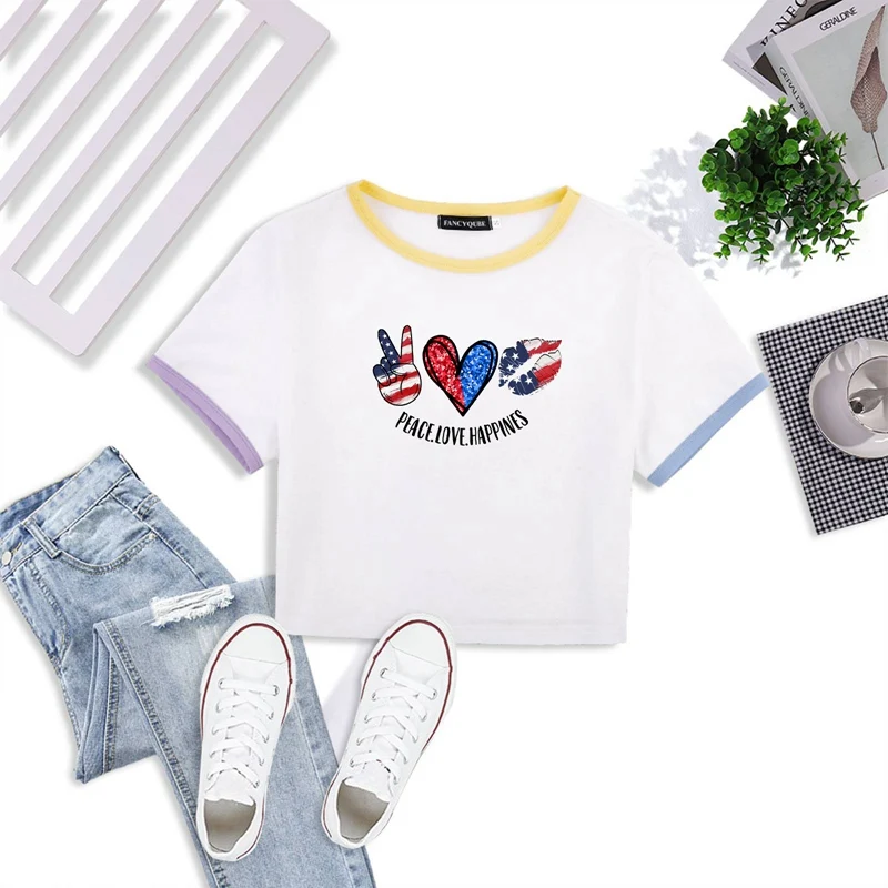 

White Cropped Top Women Harajuku t shirts Goth Graphic Slim T-shirts Summer New Short Sleeve Kawaii T-shirts Lady Anime T-shirts