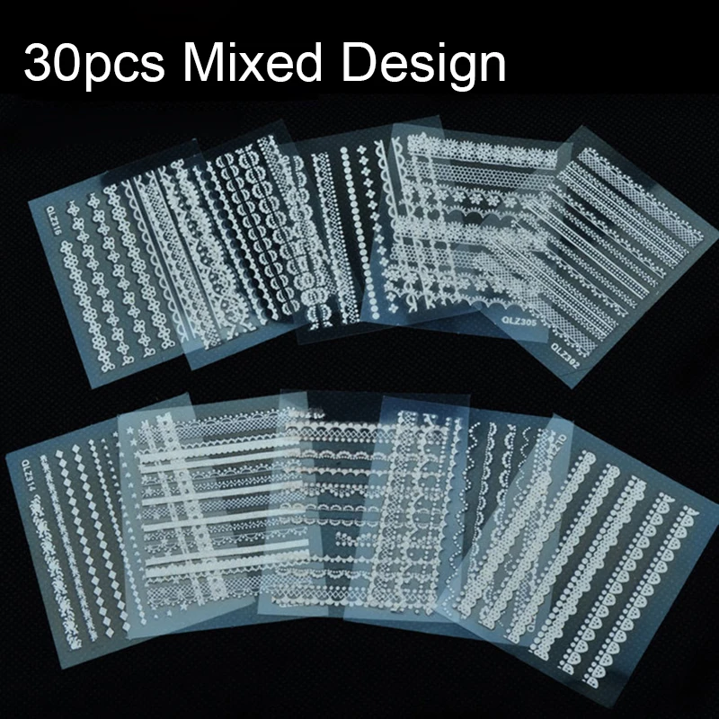 30 шт. белые и черные кружевные наклейки для ногтей | Красота здоровье