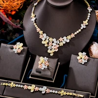 blachette luxury cute bloom flowers necklace bangle earrings ring 4pcs full cubic zirconia women bridal wedding jewelry sets
