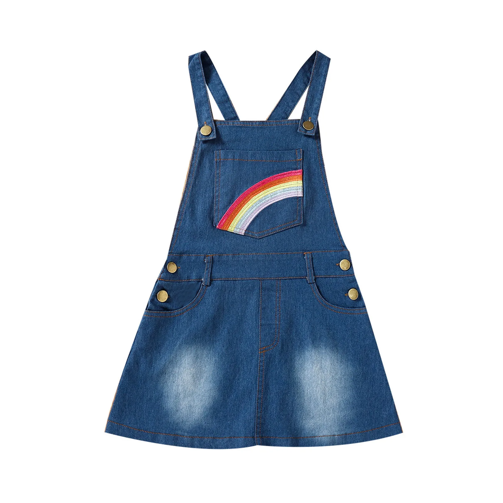 

Toddler Girls Dress Clothing Slip Rainbow Denim Skirt Suspender Ball Pageant Princess Rainbow Beach Dress 18-6y Robe Princesse