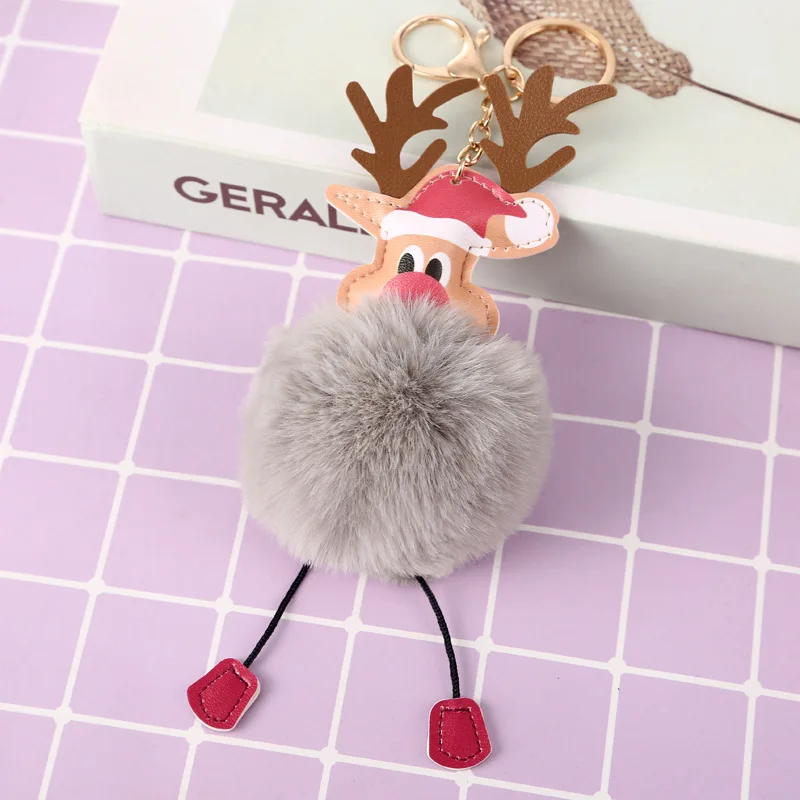 Санта Клаус плюшевые помпон брелок кулон с принтом рождественского оленя и