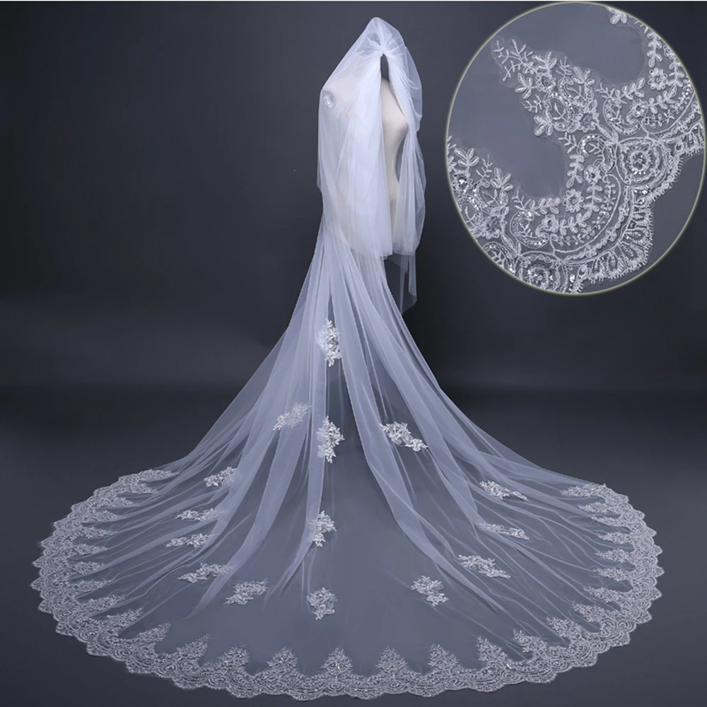 

Wedding Veil Lace Edge Two-Layer Cathedral Wedding Veil Wedding Veils with Comb 300*380