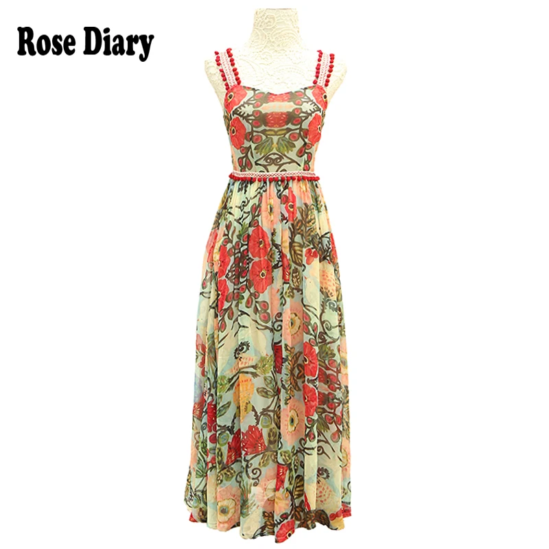

RoseDiary 2021 Women Summer Flower Printing Casual Dresses One-Neck Sleeveles Vestidos Summer Soft Comfortable Beach Tank Dress