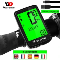west biking bicycle computer wireless usb rechargeable waterproof backlight cycling odometer 5 languages mtb bike speedometer