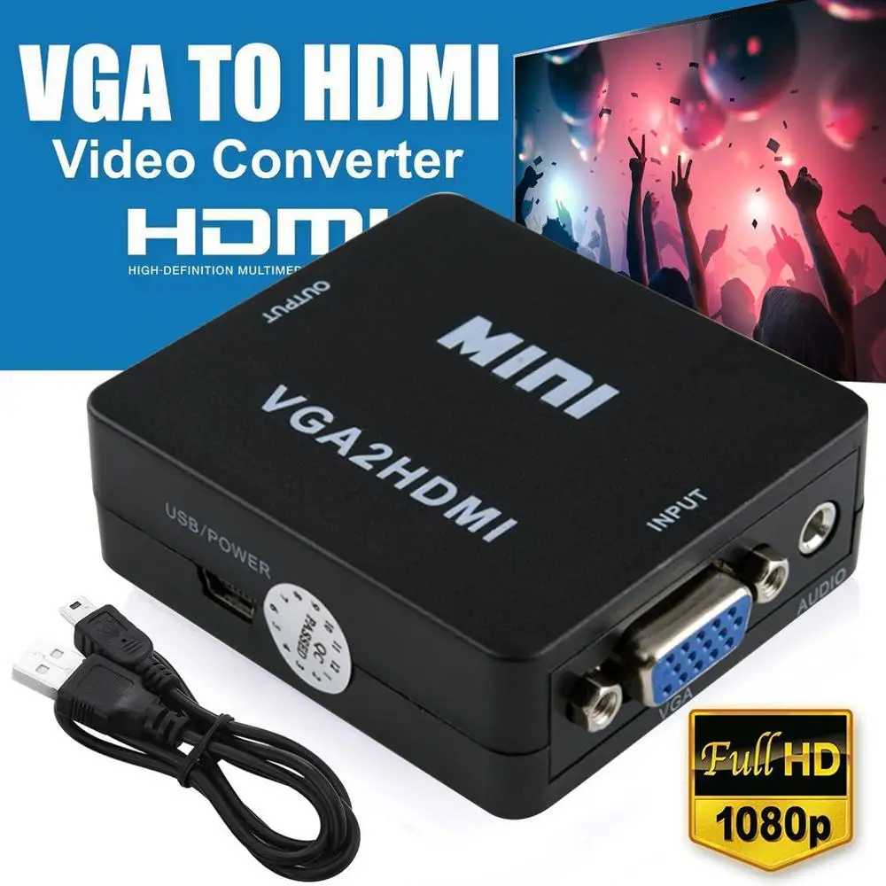 Горячий HD 1080P VGA2HDMI Mini VGA с аудио в HDMI конвертер адаптер разъем для ноутбука ПК HDTV DVD