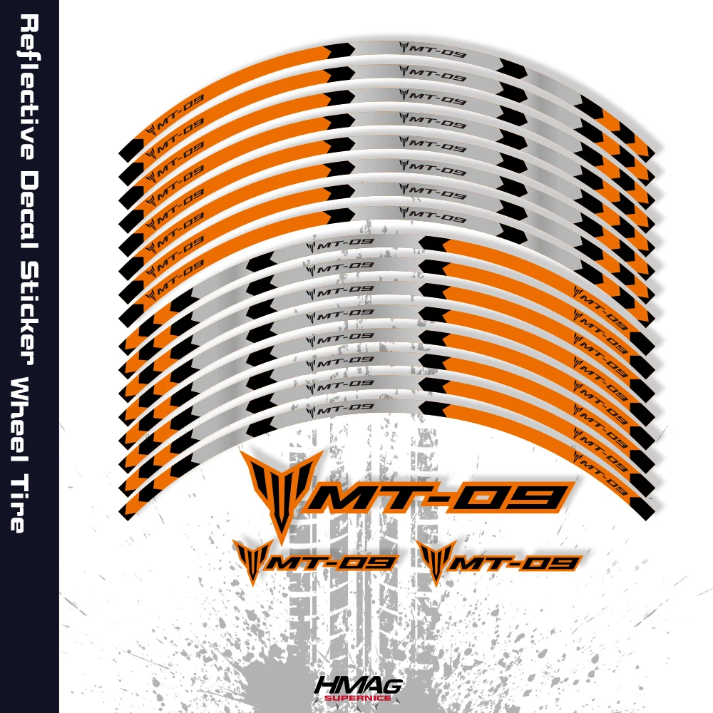 

For YAMAHA MT 09 MT-09 MT09 17 Inches Motorcycle Sticker Decals Reflective Waterproof Wheel Hub Wheel Racing Sticker Decal