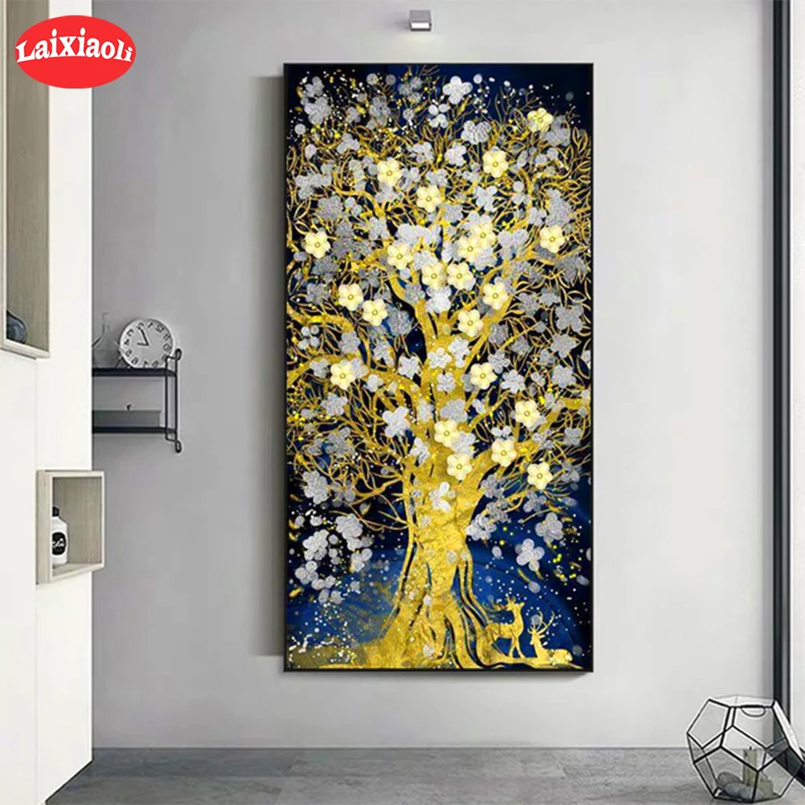 

full drill square Crystal Paintings Abstract art, golden tree Diamond Embroidery Full round 5d Diy diamond painting Diamond