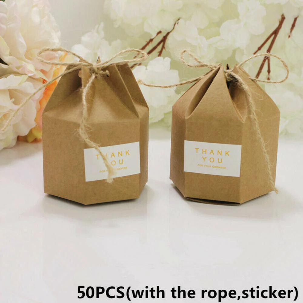 

50 Pcs Candy Chocolate Box Kraft Gift Bag Wedding Favor Boxes Party Supplies 6.8*9.5cm Candy Box