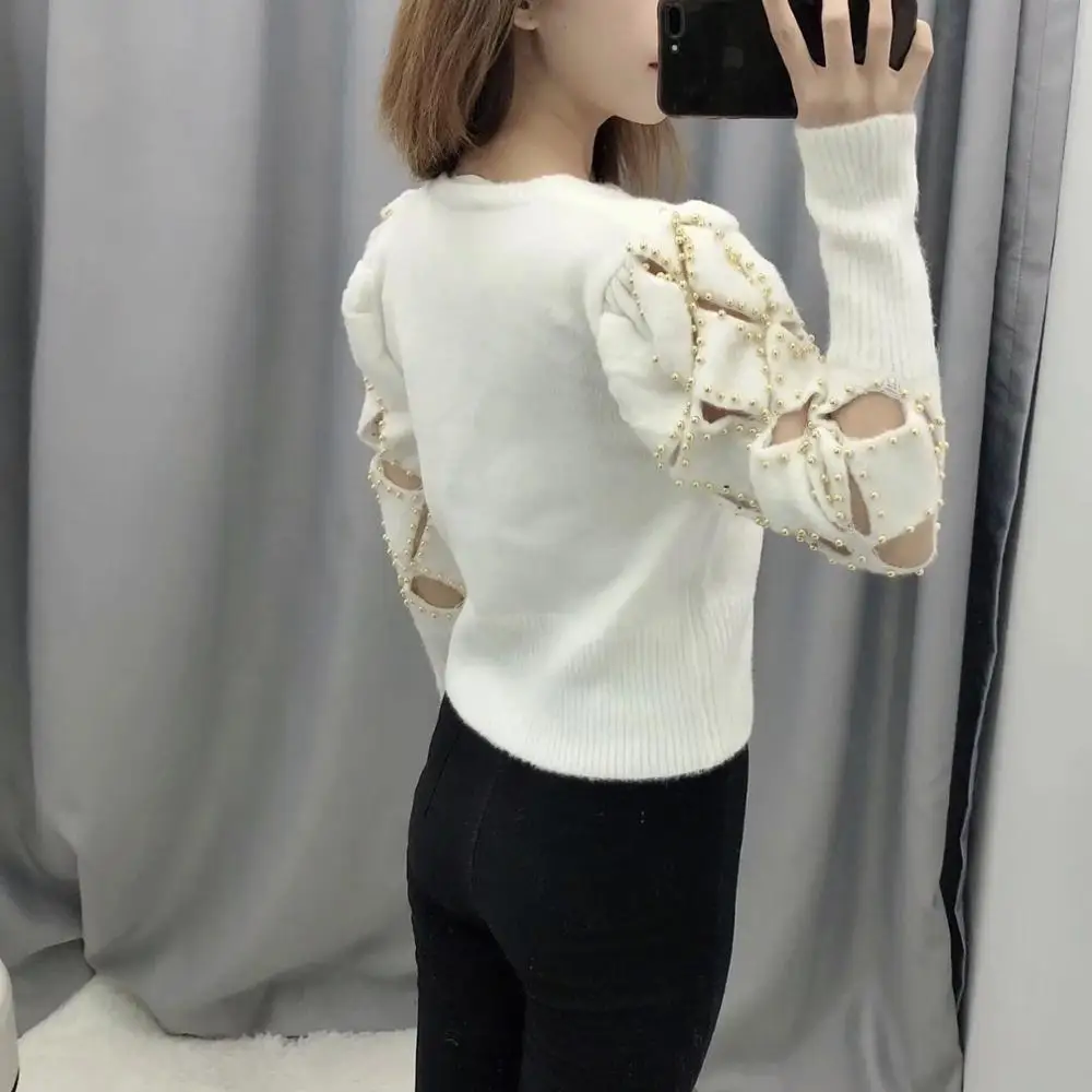 Женский трикотажный свитер ZA белый Повседневный пуловер с вырезами и золотыми