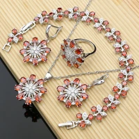 flower 925 silver red tanzanite birdal jewelry sets earrings toapz bracelet ring necklace set dropshipping accessories