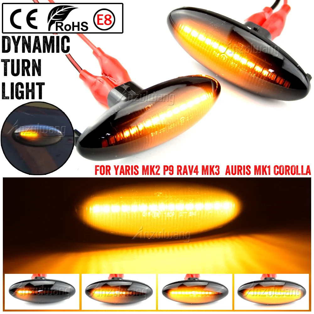 

2Pcs Dynamic Flashing Led Side Marker Turn Signal Light For Toyota Yaris Mk2 P9 RAV4 Mk3 ACA3/ALA3 Auris Mk1 E15 COR Accessories