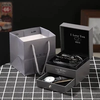 mens high quality trendy personality drawer quartz watch gift box belt wallet 2 pieces set wrist watch clock christmas gifts