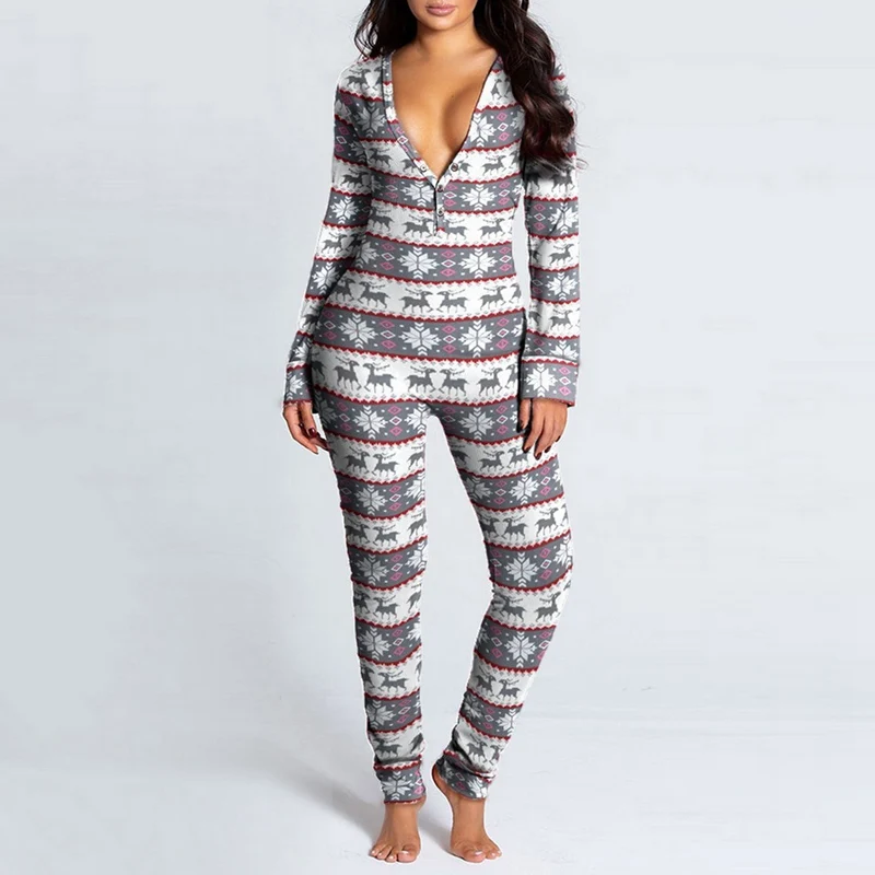 

In Stock 2021 Fashion Pattern Printed Rompers Sexy Hip Patchwork Hollow Out Playsuit Elegant Long Sleeve Deep V Button Jumpsuits