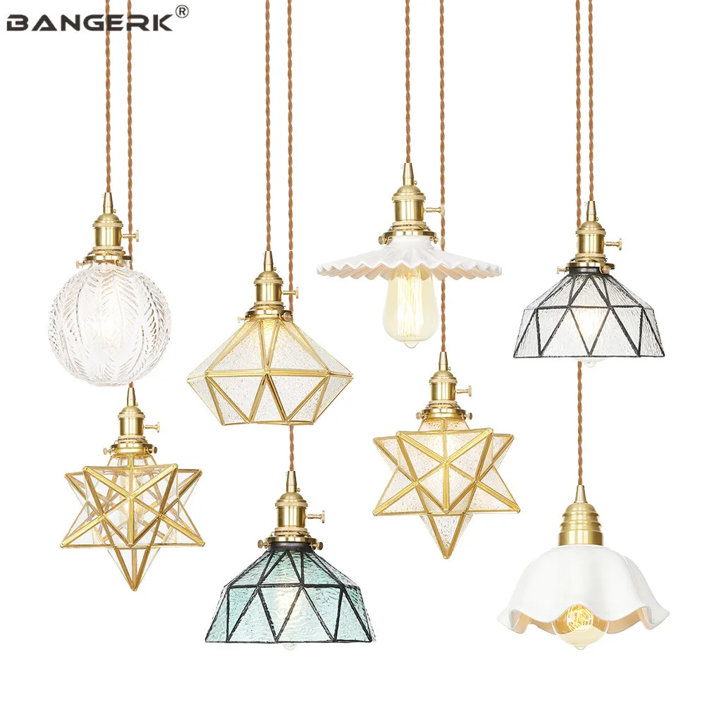 Американский Медный Подвесной Светильник Лофт декор из латунного стекла