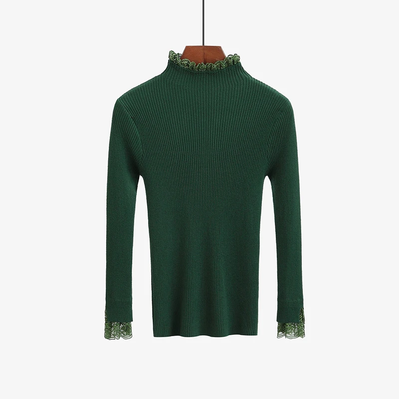 

2020 Autumn and Winter New Style Lace Half-Turtleneck Base Sweater Female Slim Fit Long-Sleeved Short Pullover All-Match Sweater